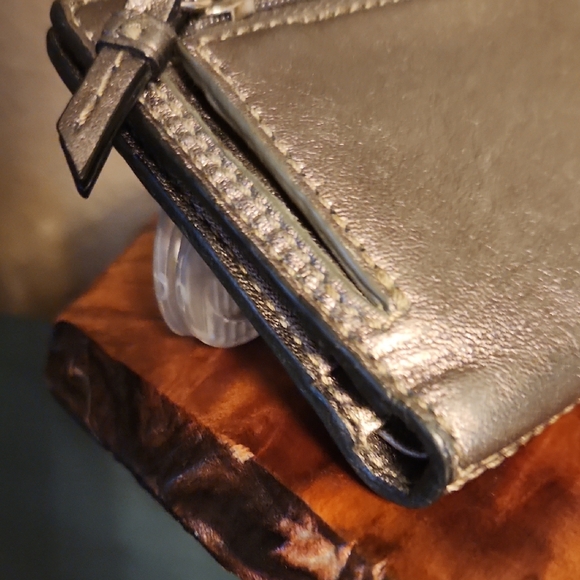 Coach Pleated Metallic Leather Compact Wallet, Gently Used - Picture 4 of 7